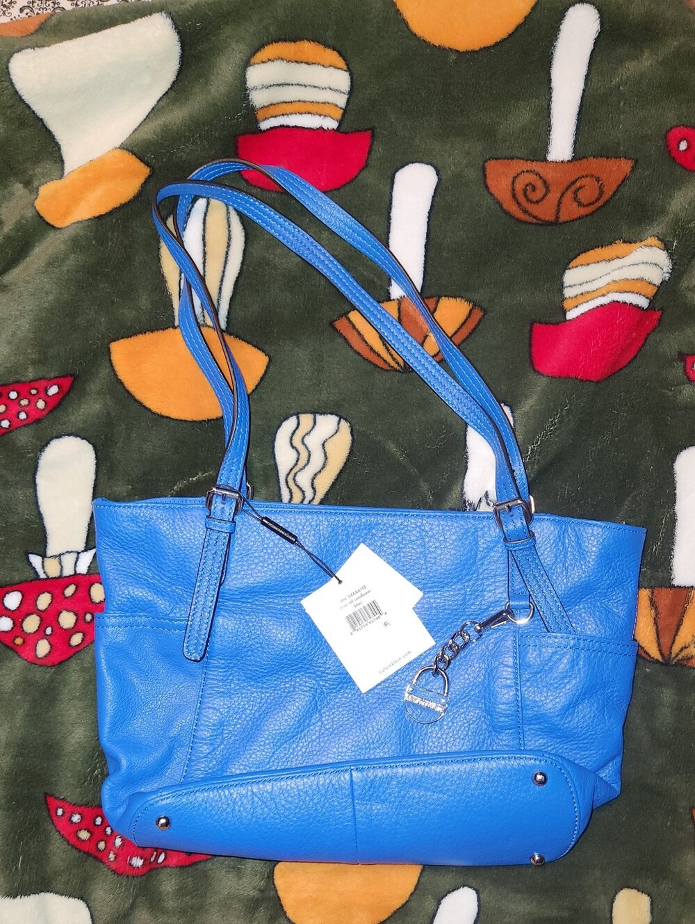 Calvin Klein Blue Leather Shoulder Tote with Lock Charm